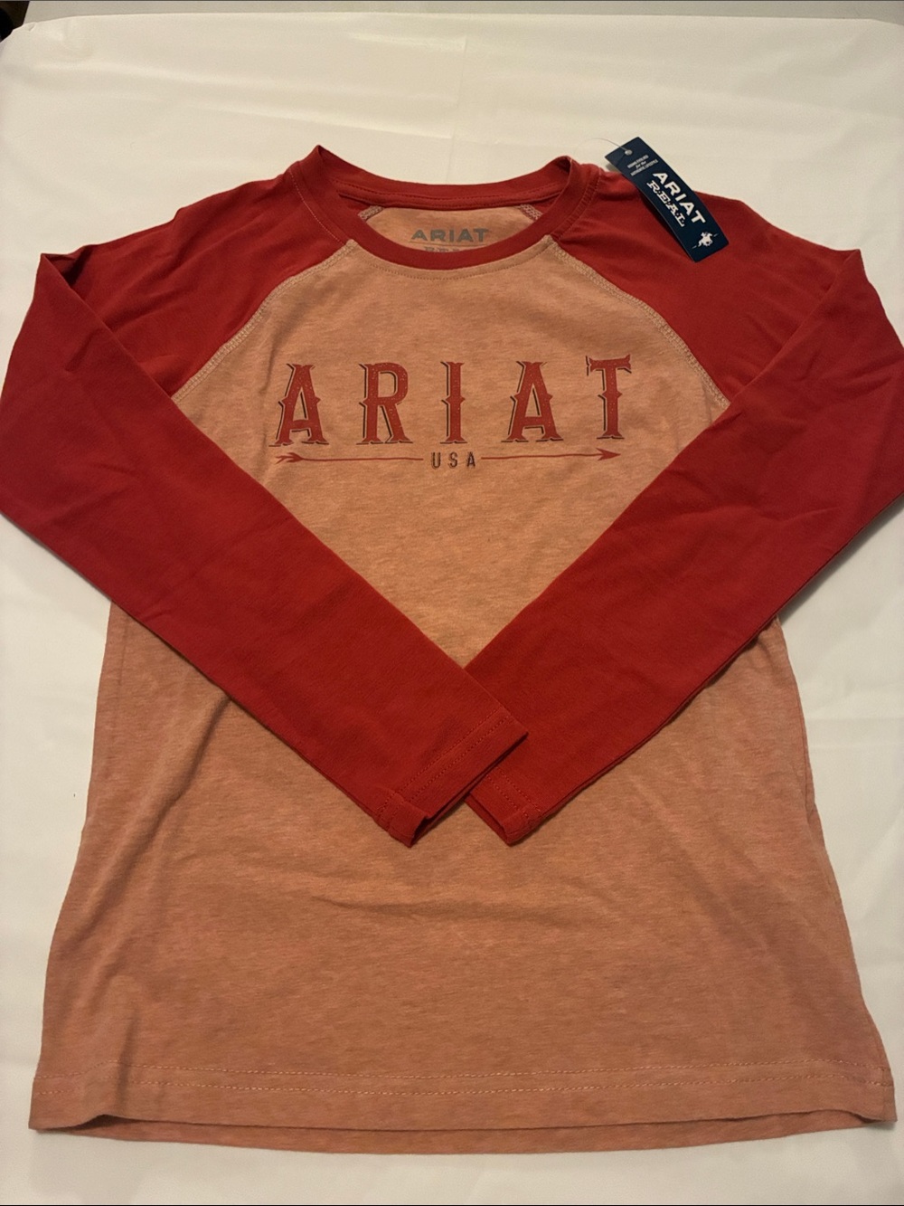 Ariat Red and Peach Raglan Long Sleeve Tee